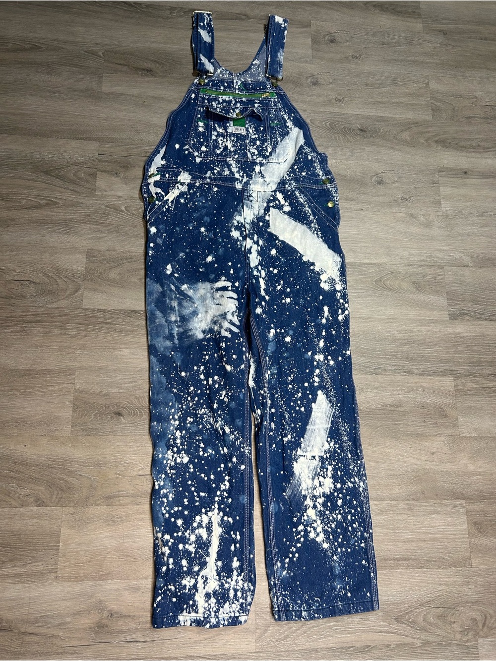 Vintage Liberty bleached paint splatter pattern overalls Sz 36x30